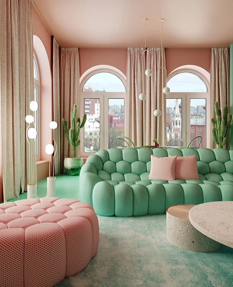 decoracion con verde y rosa